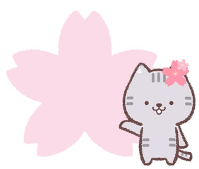 ネコとサクラの花のフレーム