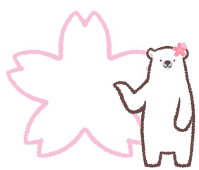 シロクマとサクラの花の線画フレーム