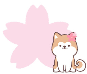 秋田犬とサクラの花のフレーム