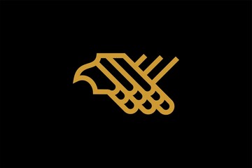 Eagle line logo design vector. Wild bird illustration symbol. Gold eagle outline vector icon.