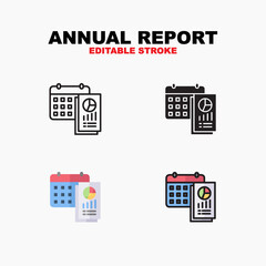 Outline, glyph solid black, flat color and filled line color, icon symbol set, annual report concept, Isolated vector design, editable stroke