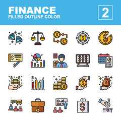 Icons Set of finance, filled outline color style, Contains such of diamond, accountant, business, consultation, charity, crisis, global economy, loan, and more, you can use for web, app and more