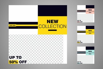 New set of editable minimal banner templates. Suitable for social media posts and web or internet ads. Vector illustration with photo college.