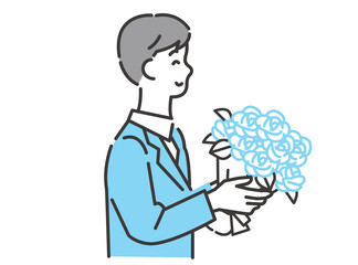 花束を渡すスーツ姿の男性 イメージイラスト