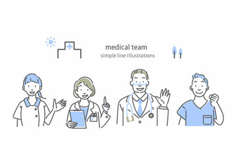 いろいろな医療スタッフセット　シンプルでお洒落な線画イラスト