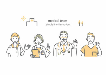 いろいろな医療スタッフセット　シンプルでお洒落な線画イラスト