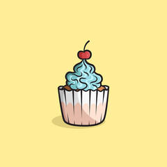 sweet cupcakes and cherries on top isolated vector illustration