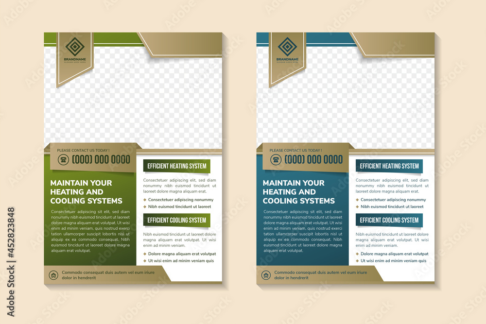 Poster maintain heating and cooling systems flyer design template use vertical layout. rectangle space for 