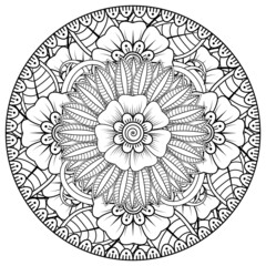 Mehndi flower for henna, mehndi, tattoo, decoration. decorative ornament in ethnic oriental style. doodle ornament. coloring book page.