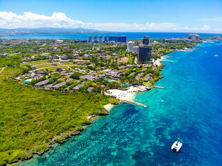 フィリピン、セブ、マクタン島をドローンで撮影した風景  Drone view of...