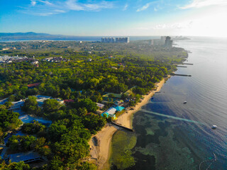 フィリピン、セブ、マクタン島をドローンで撮影した風景  Drone view of Mactan Island, Cebu, Philippines. 