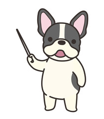 指示棒で説明をするフレンチブルドッグ。