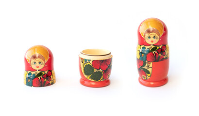 Matryoshka doll set in a row isolated. A symbol of the feminine side of Russian traditional and...
