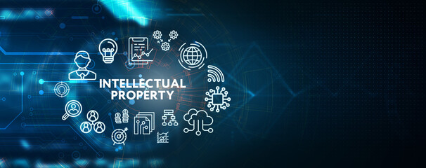 The concept of business, technology, the Internet and the network. virtual screen of the future and sees the inscription: Intellectual property