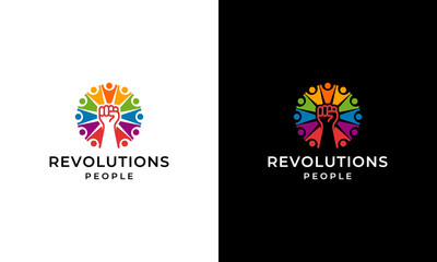 Crowd People Community Colorful with Hands Clenched up Logo Design Inspiration