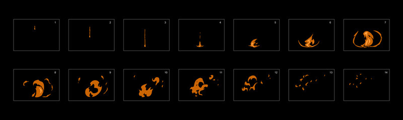 Fire explosion sprite sheet. Fire explosion Animation effect. Fire sprite sheet for games, cartoon or animation.