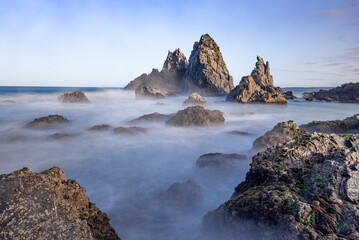 long exposure shot of camel rock at bermagui on a spring afternoon