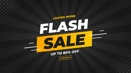 Flash Sale banner with black comic background and limited offer up to 80%