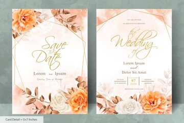 Obraz na płótnie Canvas Elegant Geometric Frame Wedding Invitation Template with Hand drawn Watercolor Flower and Eucalyptus