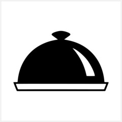 Restaurant dish icon isolated. Food delivery. Tray. Covered food. Stencil clipart. Vector stock illustration. EPS 10