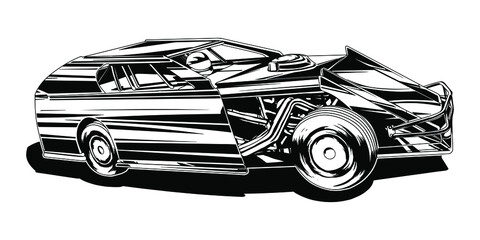 Racing car isolated on white background. abstract silhouette. line art. vector illustration.