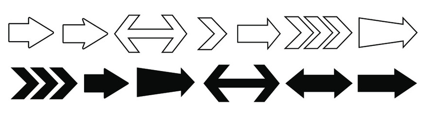 Set of black vector arrows icon on white for direction. symbol vector illustration