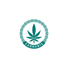 Organic cannabis farm Marijuana Hemp Leaf medical Marijuana logo design template. Vintage style. Symbol stock vector.