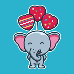 vector illustration of cute elephant 
carry balloons