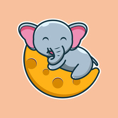 vector illustration of cute elephant 
above the moon