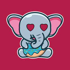 vector illustration of cute elephant holding donuts