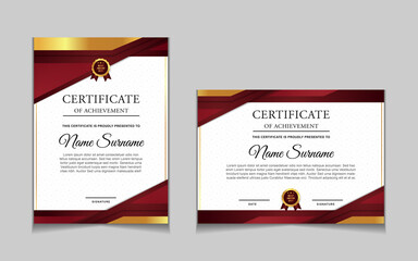 Set of certificate of achievement border design templates with elements of  luxury gold badges and modern line patterns. vector graphic print layout can use For award, appreciation, education