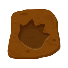 Dinosaur fossil, paw print, reptile foot trail in cartoon style isolated on white background. Archaeological and paleontology finds. 