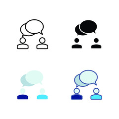Fototapeta na wymiar Talk icon. Simple outline, solid, flat style. People, two, person, 2, dialog, bubble, speech, pictogram, silhouette, chat, group concept. Vector illustration isolated on white background. EPS 10