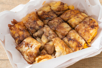 roti with egg, banana and chocolate