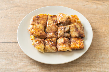 roti with egg, banana and chocolate