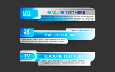 Set collection vector of Broadcast News Lower Thirds Template layout design banner for bar Headline news title, sport game in Television, Video and Media Channel