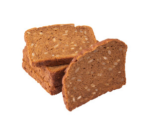 Bread with sunflower seeds from rye and wheat flour isolated on a white background.Fresh pastries on a white background.