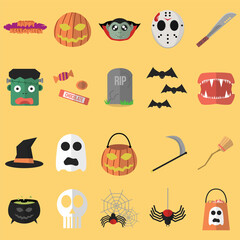 Set of cute vector Halloween elements, objects and icons for your design
