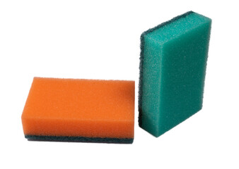 Two dish washing sponges isolated on a white background