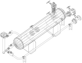Industrial tank with valves. Vector