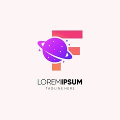 Letter F Initial Planet Logo Design Vector Icon Graphic Illustration