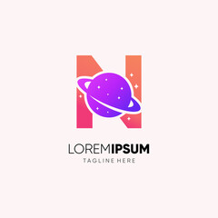Letter N Initial Planet Logo Design Vector Icon Graphic Illustration