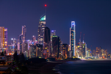 Gold Coast cityscape by night, view from Miami hill