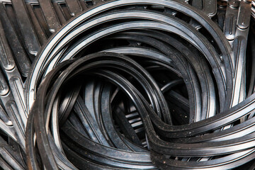 Large cushioning rubber black for industrial refrigerators, closeup.