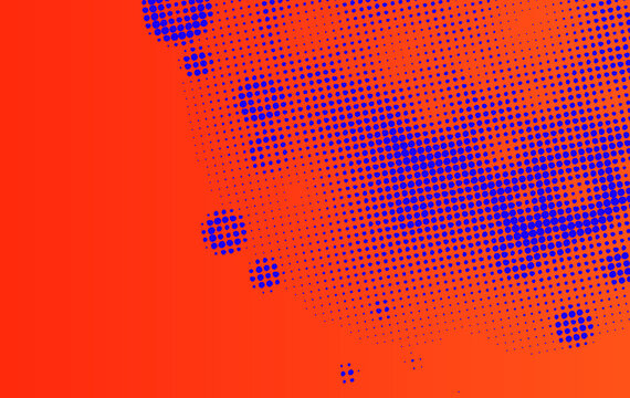 Splashed of abstract graphic digital dotted elements. purple splashed circular shapes on orange background. Base graphic design, vectorial cover.