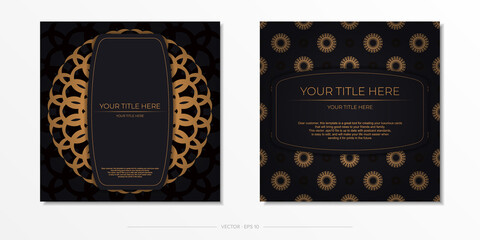 Stylish Template for print design postcards in black color with luxurious Greek ornaments. Preparing an invitation card with vintage patterns.