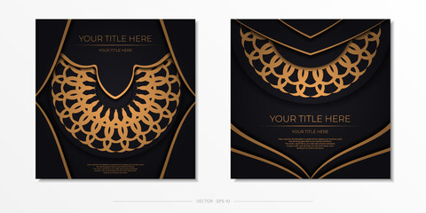 Stylish postcard design in black with luxurious Greek ornaments. Stylish invitation with vintage patterns.
