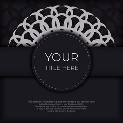 Stylish postcard design in black with luxurious Greek patterns. Stylish invitation with vintage ornament.