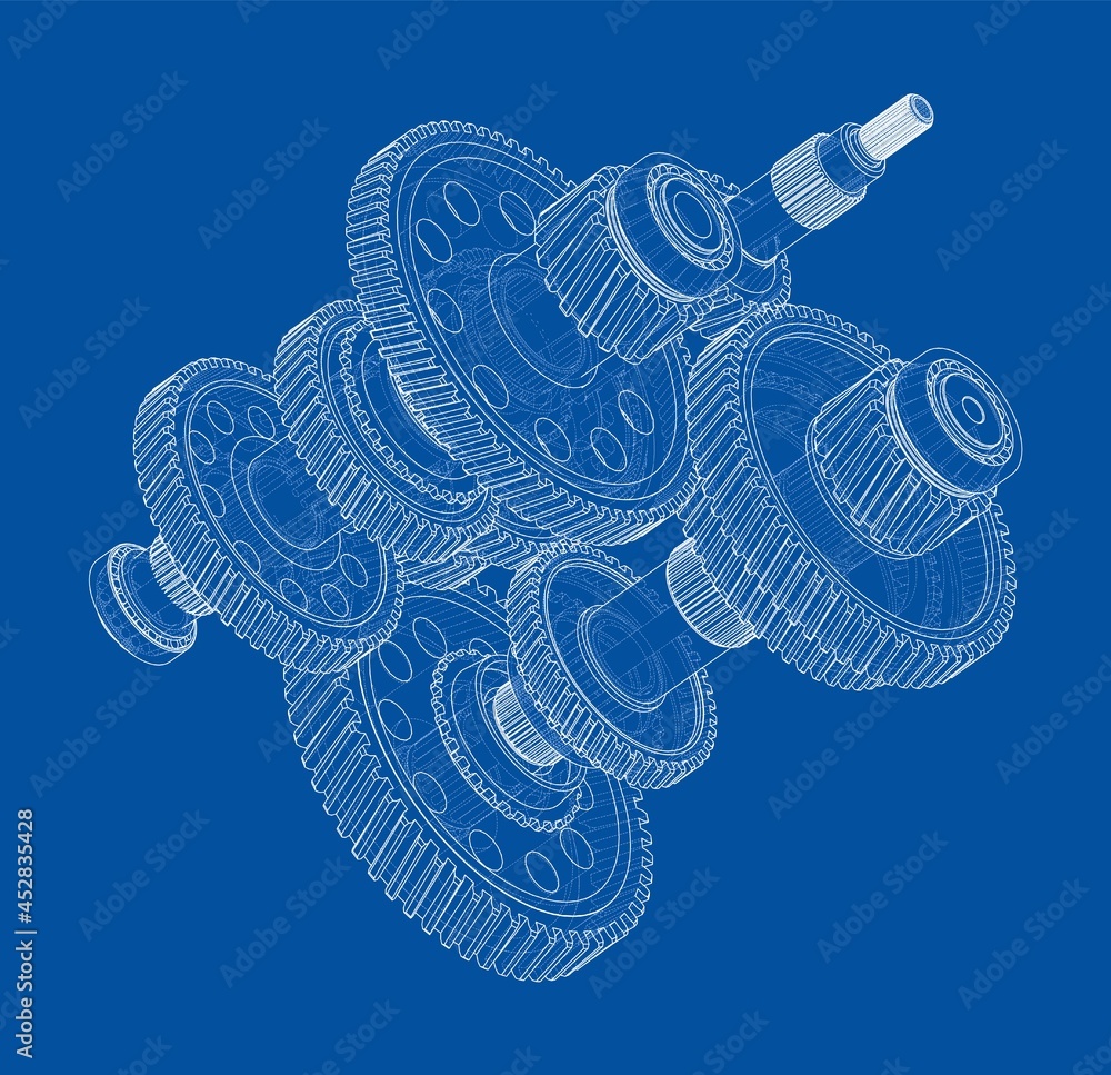 Poster gearbox sketch. vector rendering of 3d