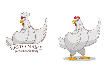 White chicken character design for mascot or chicken food restaurant logo